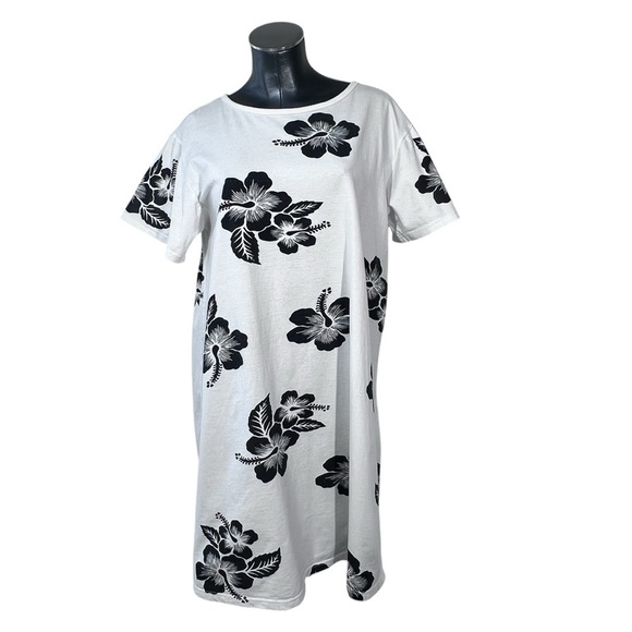 VINTAGE FAVANT Floral Hawaiian Short Sleeve Cotton Dress White & Black Size XXL - Picture 1 of 16
